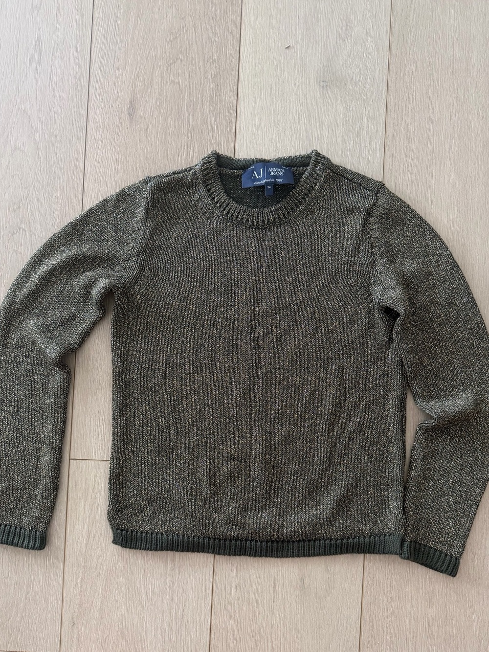Armani Jeans Woman Olive Metallic Crewneck Sweater Shiny